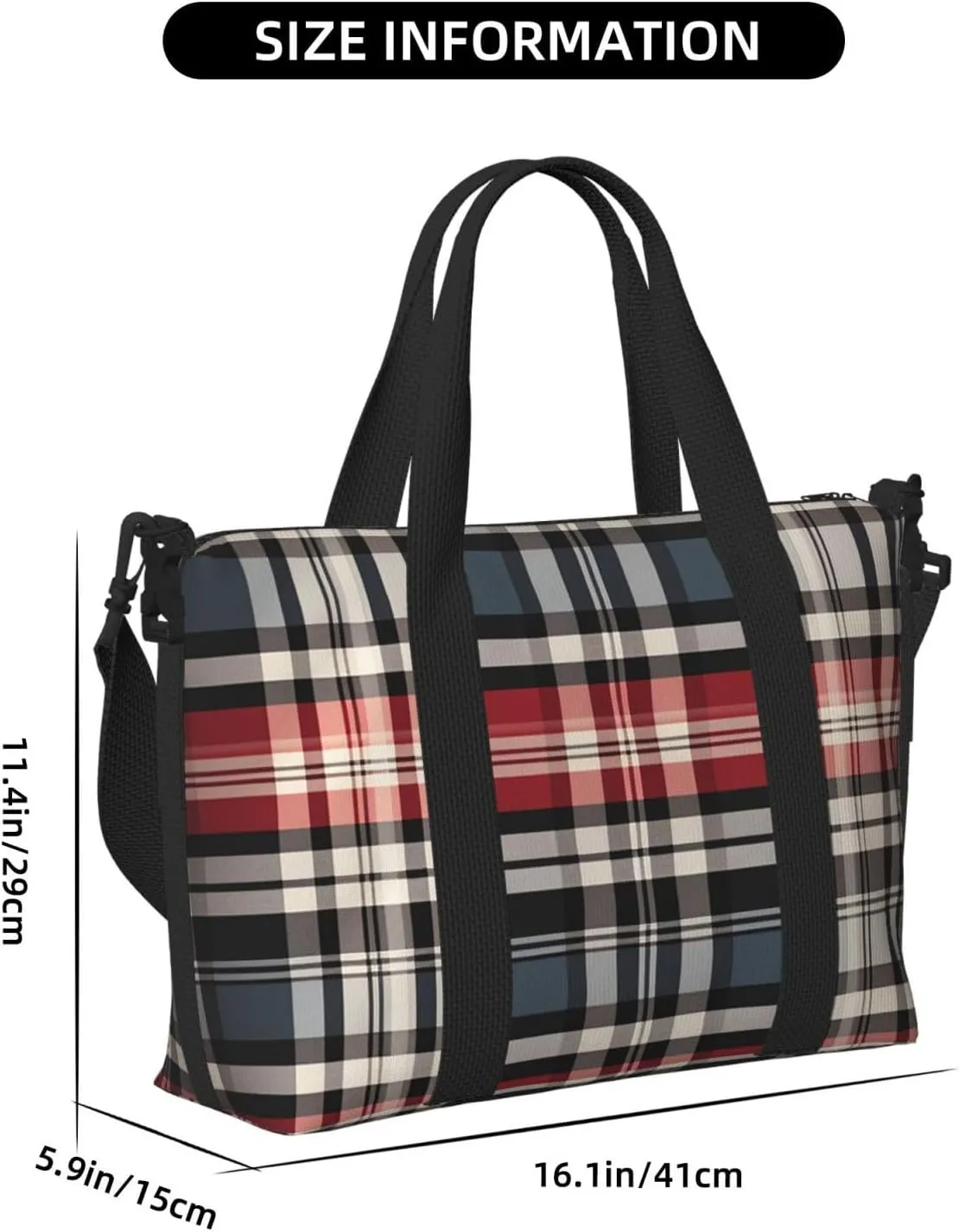 Gym Bag Old Plaid Checkered Duffel Bag for Men Women Travel Overnight Bag with Shoe Compartment Workout Bags