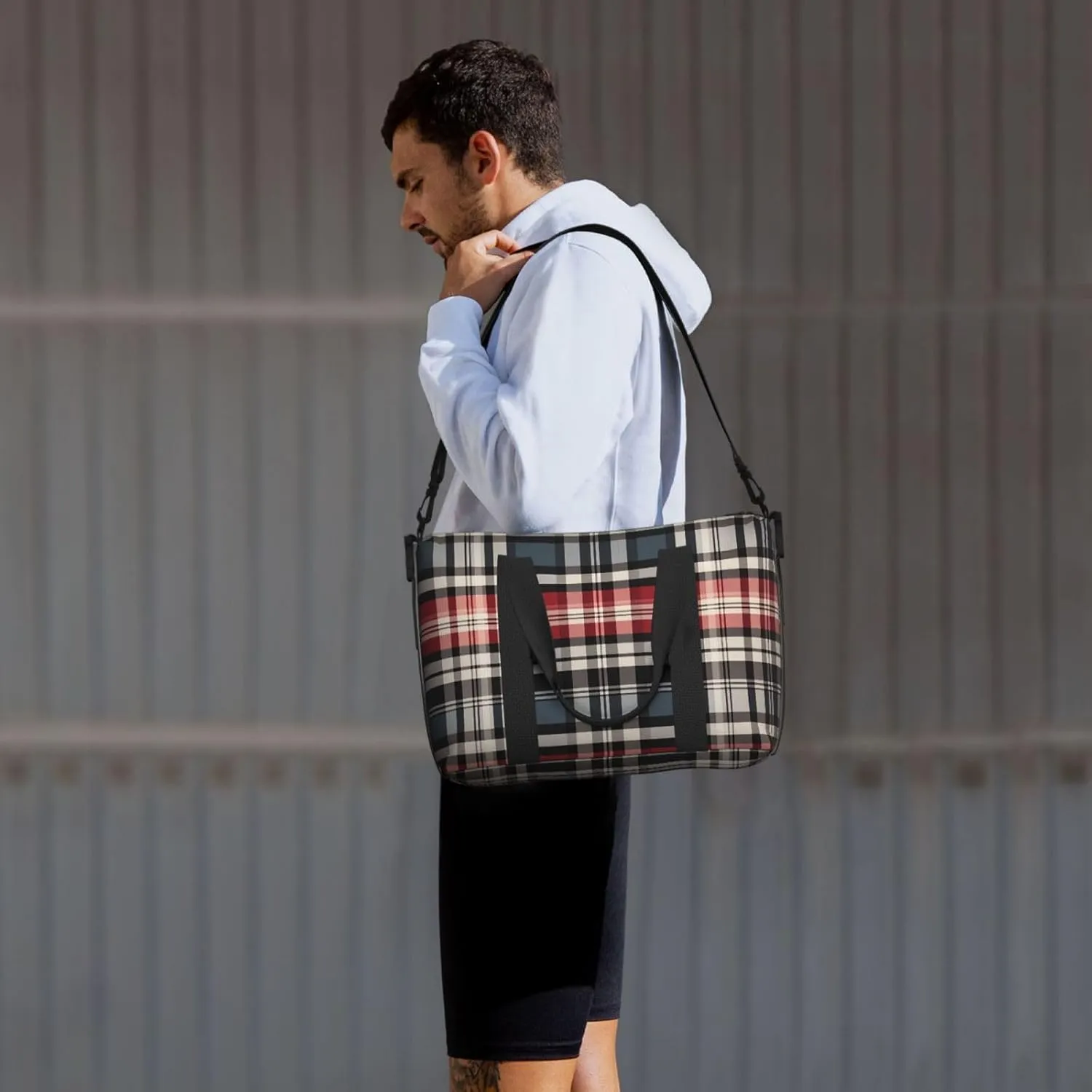 Gym Bag Old Plaid Checkered Duffel Bag for Men Women Travel Overnight Bag with Shoe Compartment Workout Bags