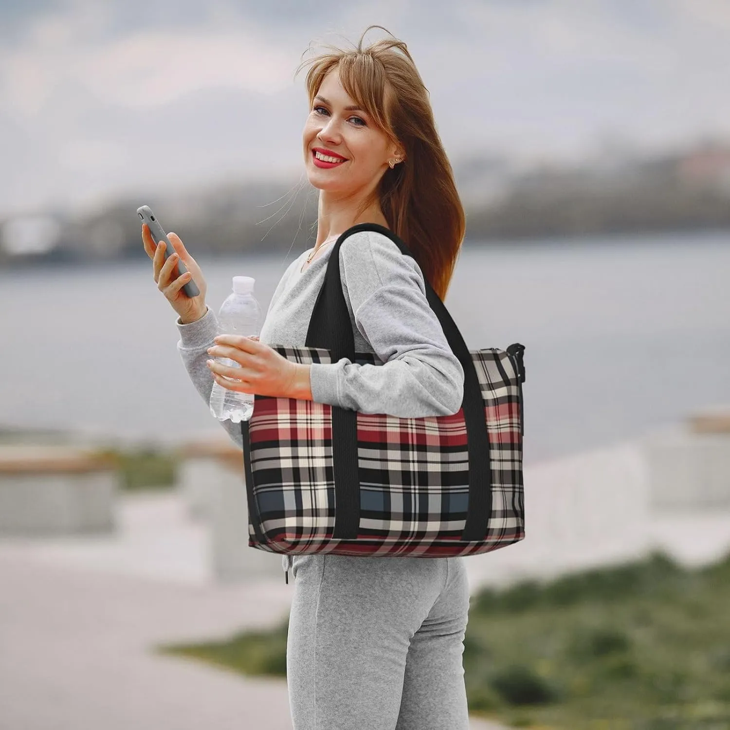 Gym Bag Old Plaid Checkered Duffel Bag for Men Women Travel Overnight Bag with Shoe Compartment Workout Bags