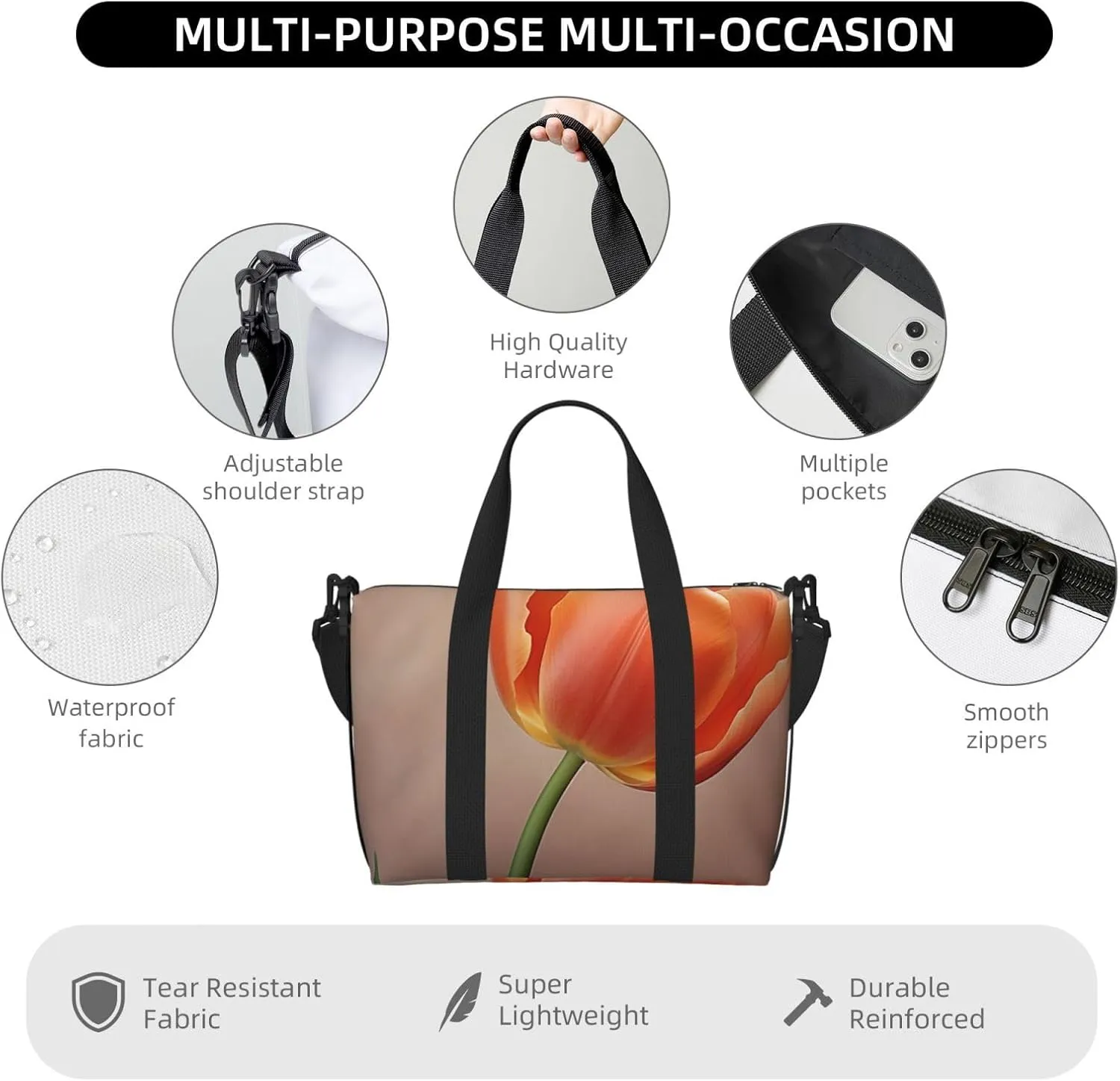 Gym Bag Orange tulip Duffel Bag for Men Women Travel Overnight Bag with Shoe Compartment Workout Bags