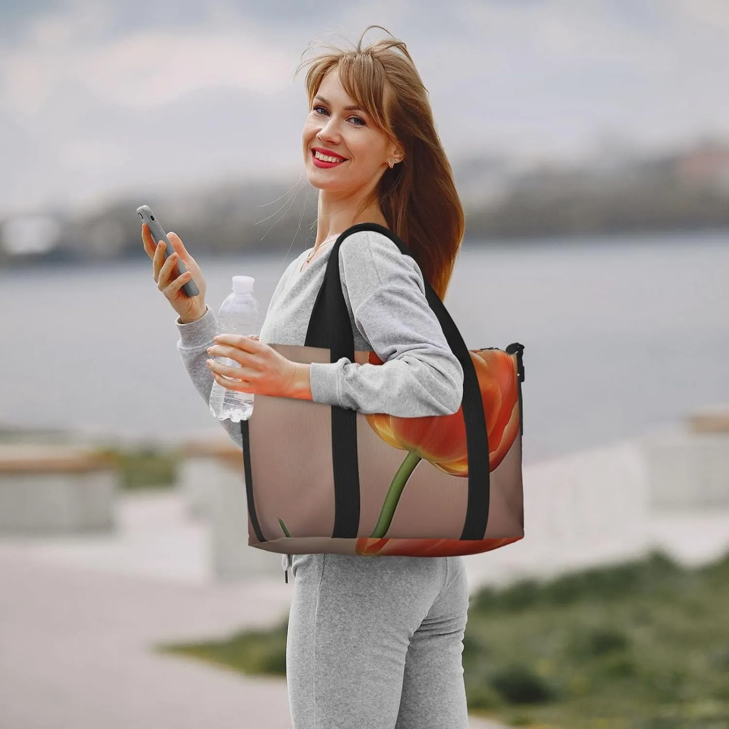 Gym Bag Orange tulip Duffel Bag for Men Women Travel Overnight Bag with Shoe Compartment Workout Bags