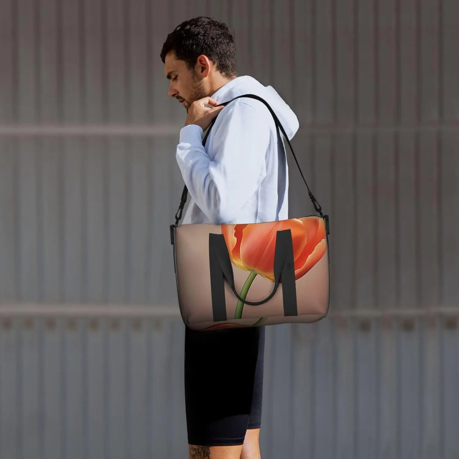 Gym Bag Orange tulip Duffel Bag for Men Women Travel Overnight Bag with Shoe Compartment Workout Bags