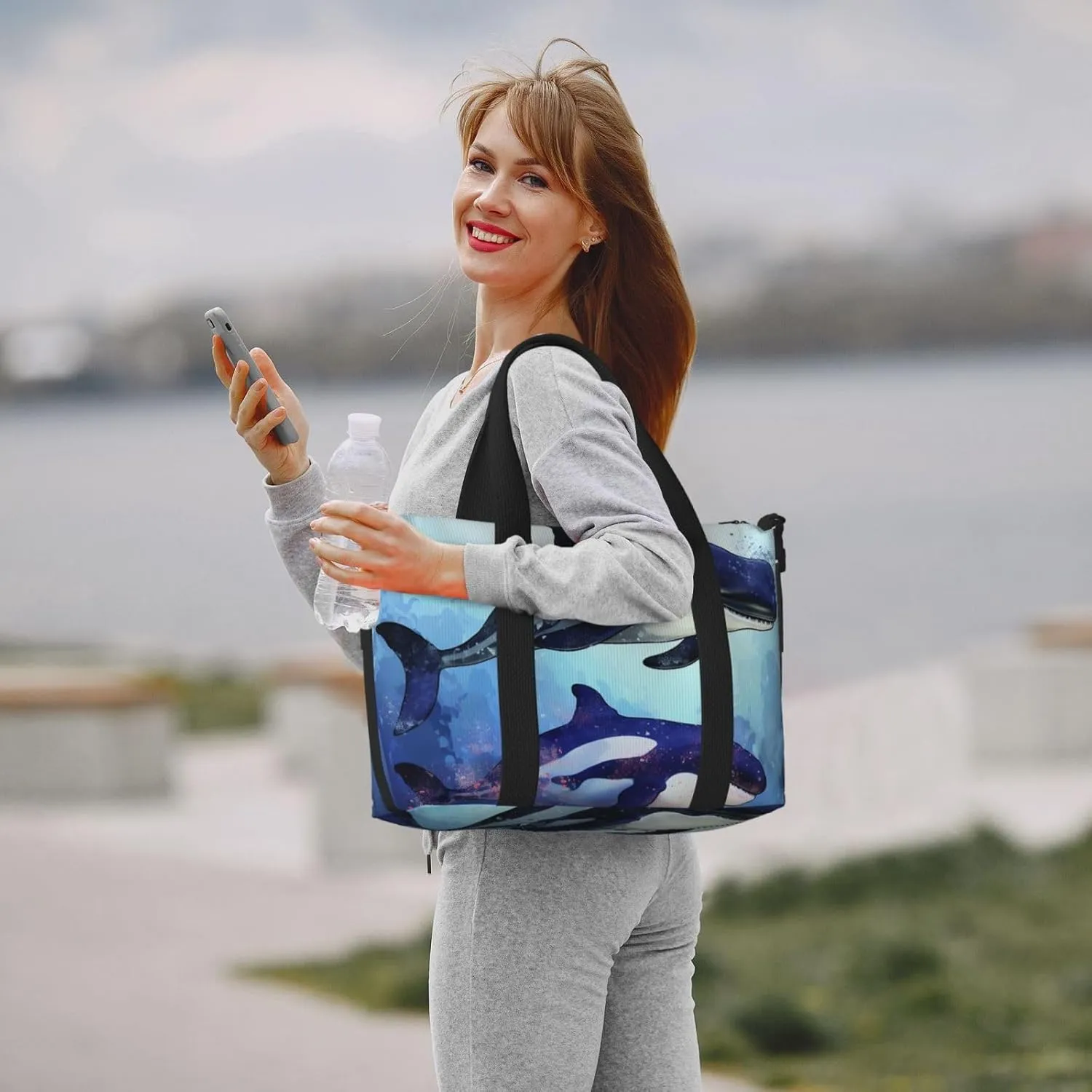Gym Bag Orca Killer Whale Duffel Bag for Men Women Travel Overnight Bag with Shoe Compartment Workout Bags