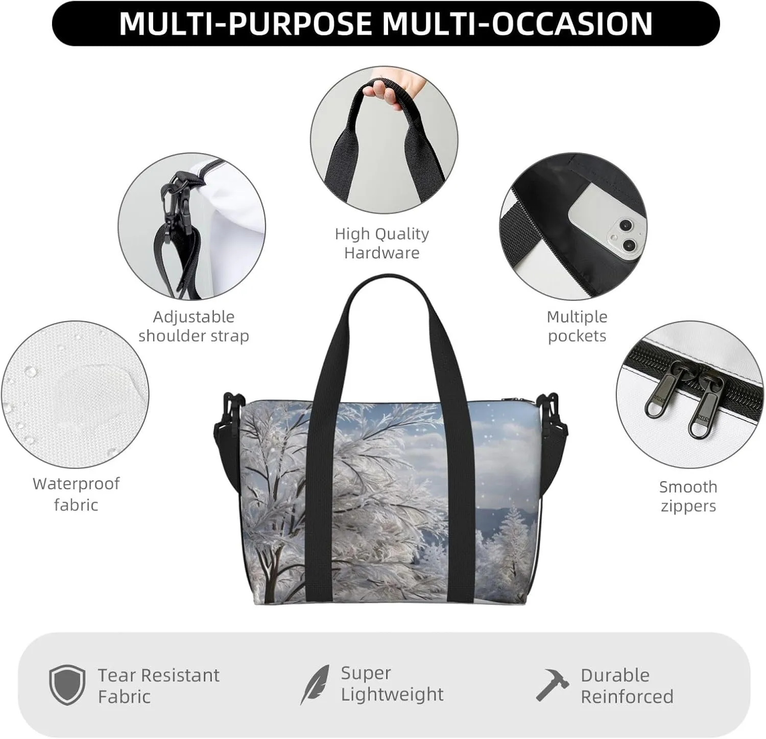 Gym Bag Snowflake Pine Tree Duffel Bag for Men Women Travel Overnight Bag with Shoe Compartment Workout Bags