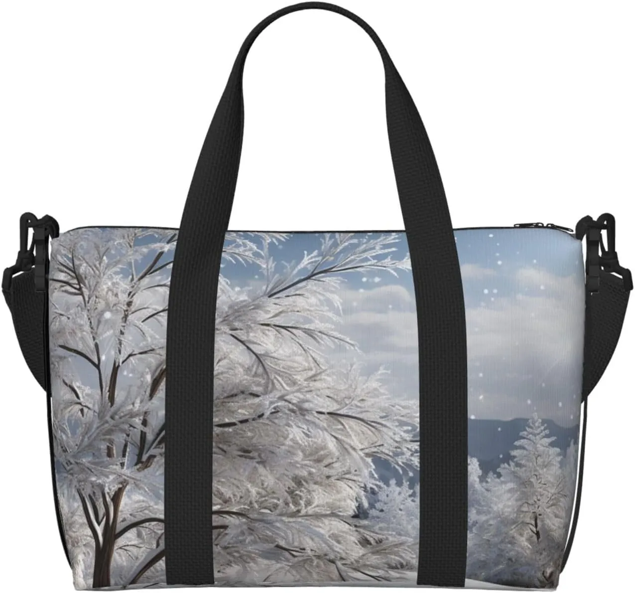 Gym Bag Snowflake Pine Tree Duffel Bag for Men Women Travel Overnight Bag with Shoe Compartment Workout Bags