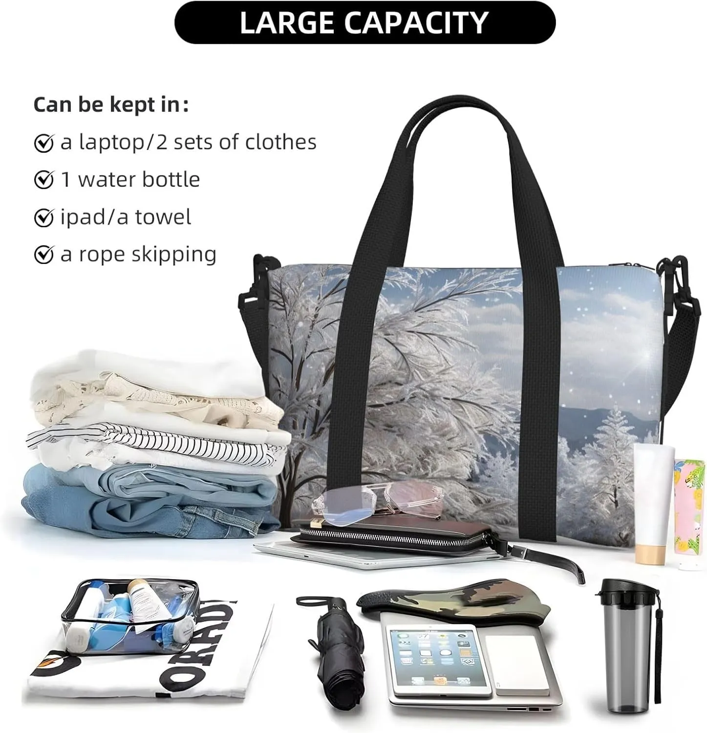 Gym Bag Snowflake Pine Tree Duffel Bag for Men Women Travel Overnight Bag with Shoe Compartment Workout Bags