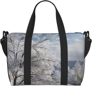 Gym Bag Snowflake Pine Tree Duffel Bag for Men Women Travel Overnight Bag with Shoe Compartment Workout Bags