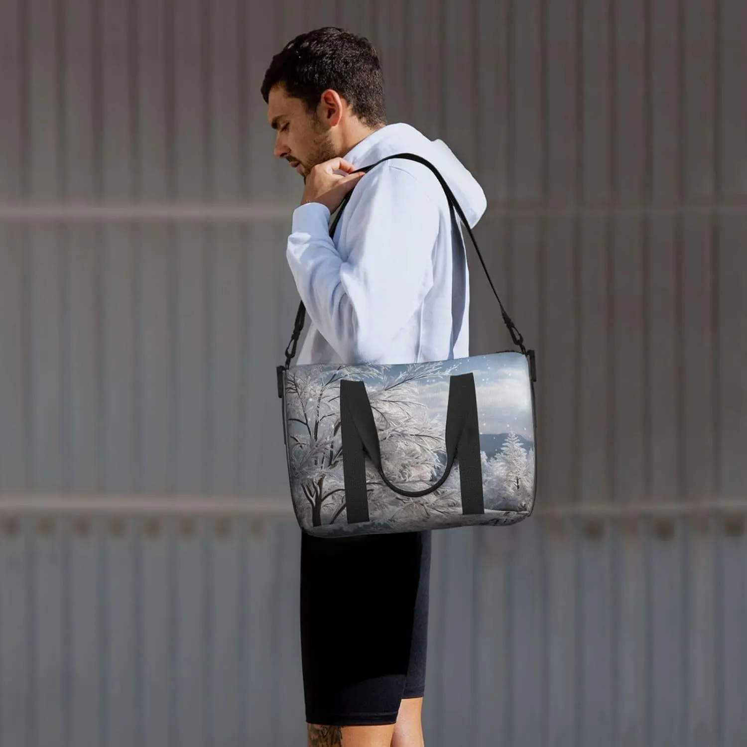 Gym Bag Snowflake Pine Tree Duffel Bag for Men Women Travel Overnight Bag with Shoe Compartment Workout Bags