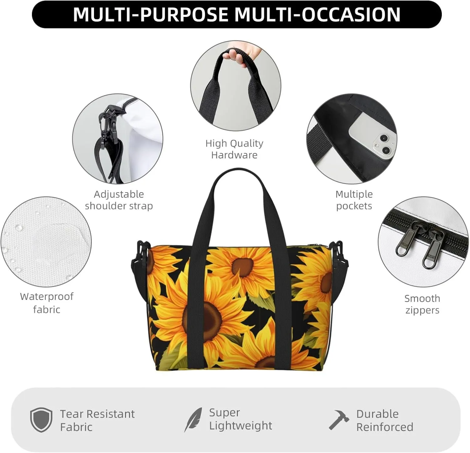 Gym Bag Sunflower Flower Duffel Bag for Men Women Travel Overnight Bag with Shoe Compartment Workout Bags