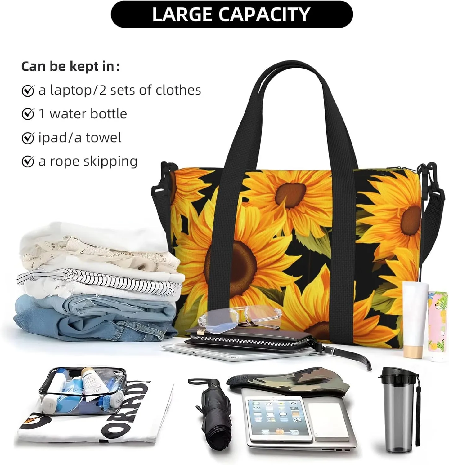 Gym Bag Sunflower Flower Duffel Bag for Men Women Travel Overnight Bag with Shoe Compartment Workout Bags