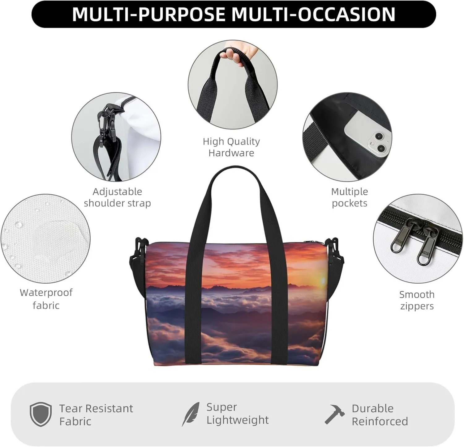 Gym Bag Sunrise Clouds Duffel Bag for Men Women Travel Overnight Bag with Shoe Compartment Workout Bags