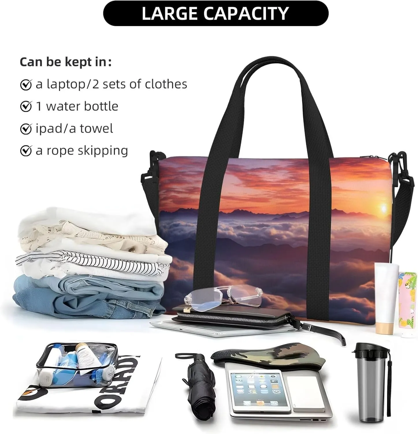 Gym Bag Sunrise Clouds Duffel Bag for Men Women Travel Overnight Bag with Shoe Compartment Workout Bags