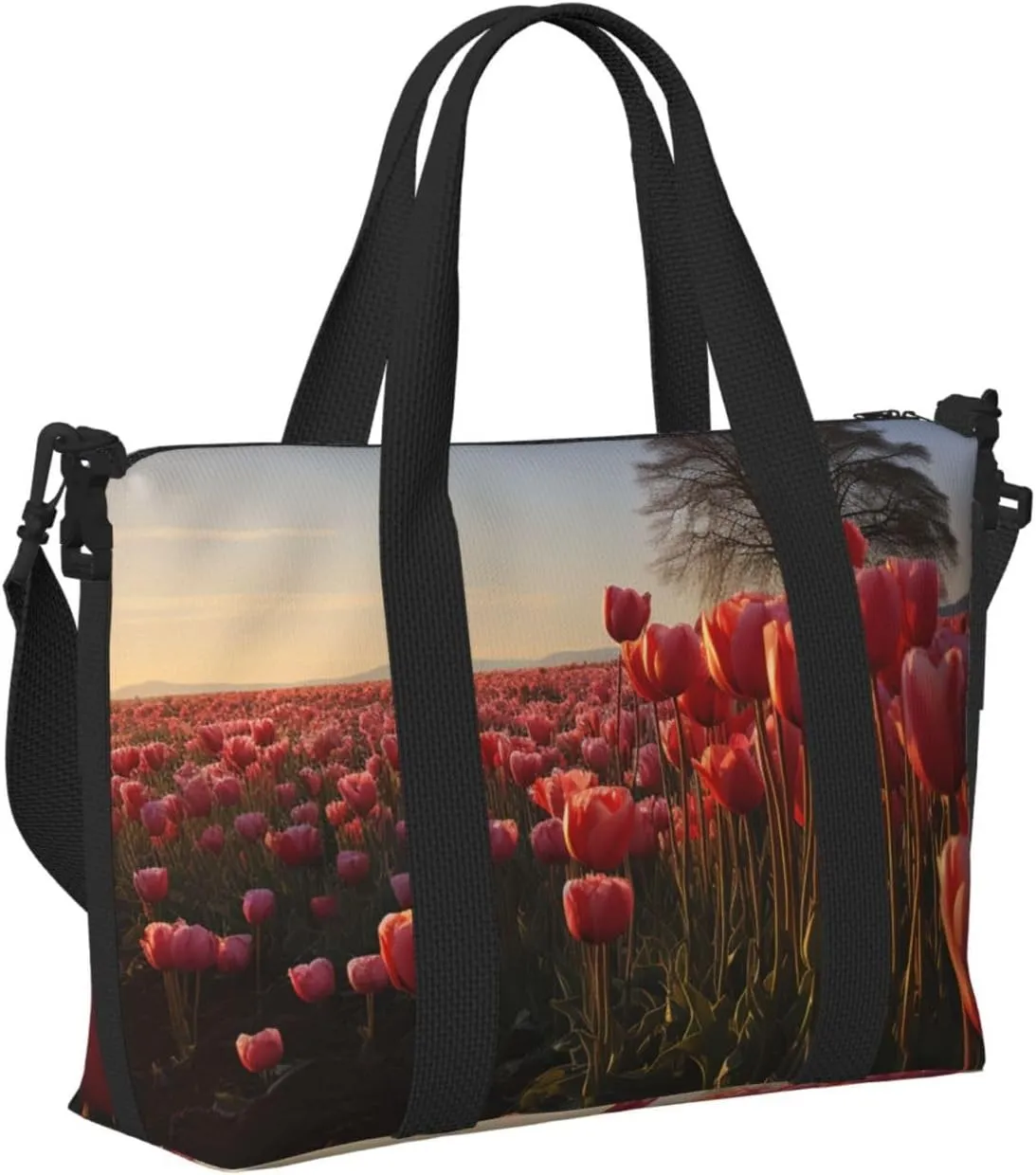 Gym Bag Tulips Field Duffel Bag for Men Women Travel Overnight Bag with Shoe Compartment Workout Bags