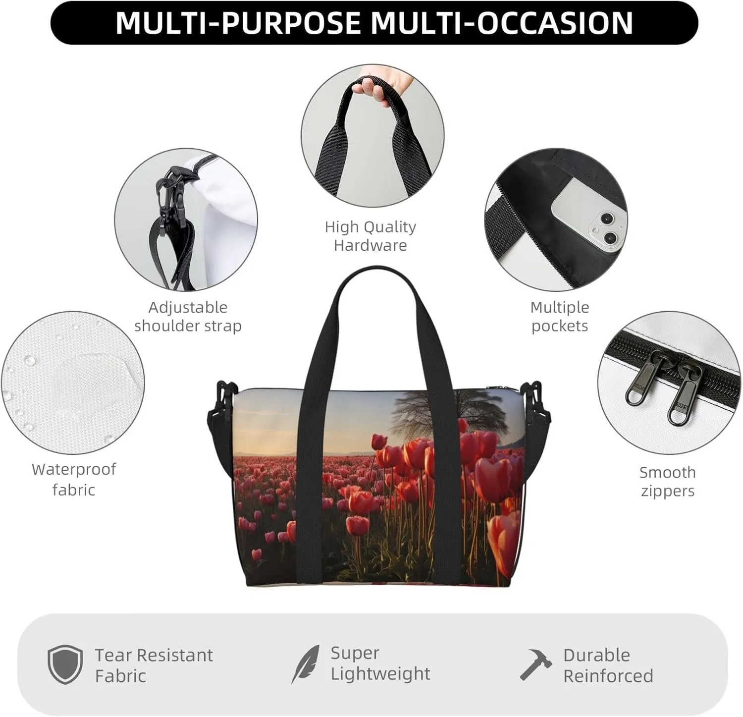 Gym Bag Tulips Field Duffel Bag for Men Women Travel Overnight Bag with Shoe Compartment Workout Bags