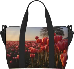 Gym Bag Tulips Field Duffel Bag for Men Women Travel Overnight Bag with Shoe Compartment Workout Bags