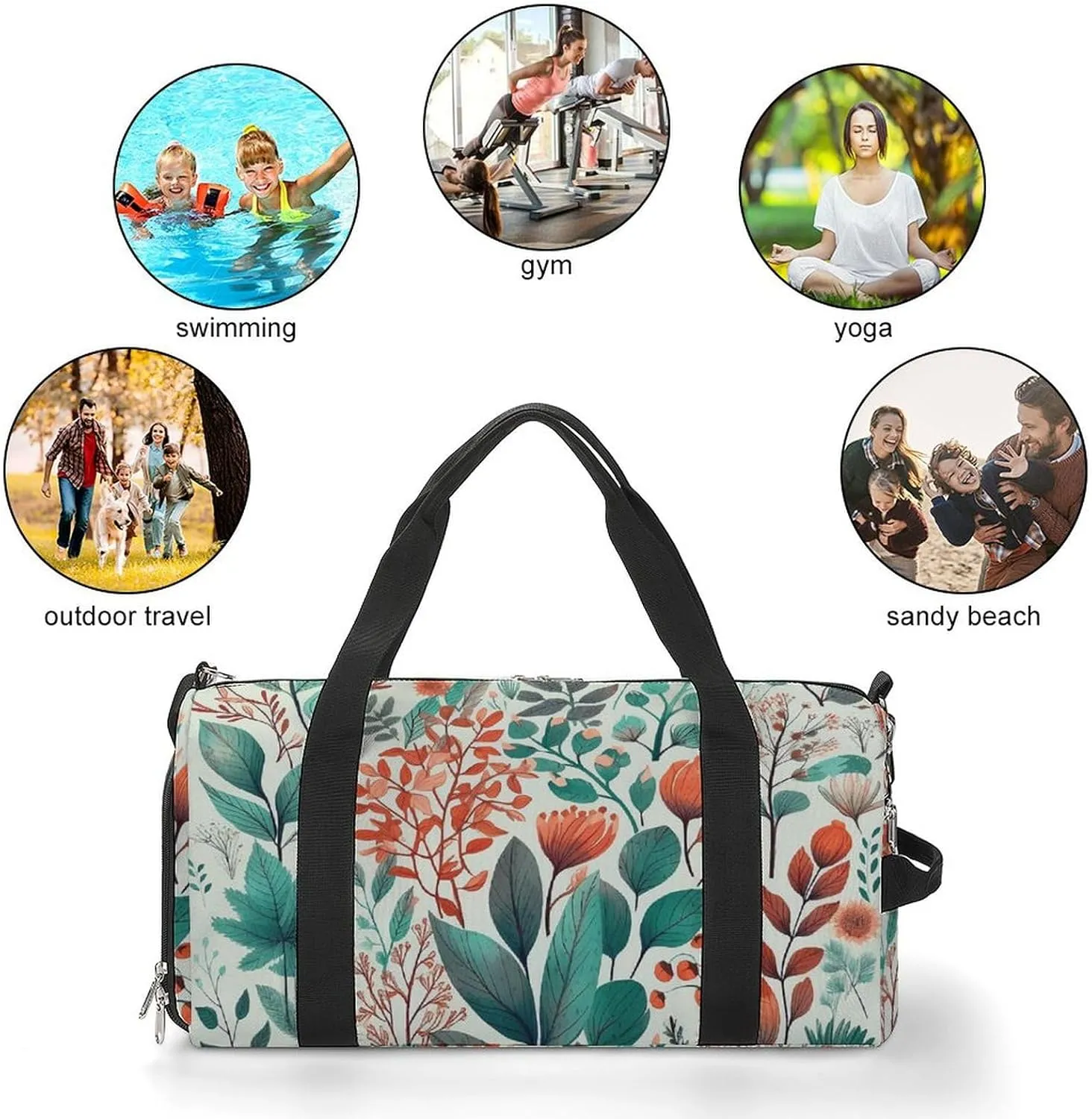 Gym Bag Various Flowers And Leaves Duffel Bag for Men Women Travel Overnight Bag with Shoe Compartment Workout Bags
