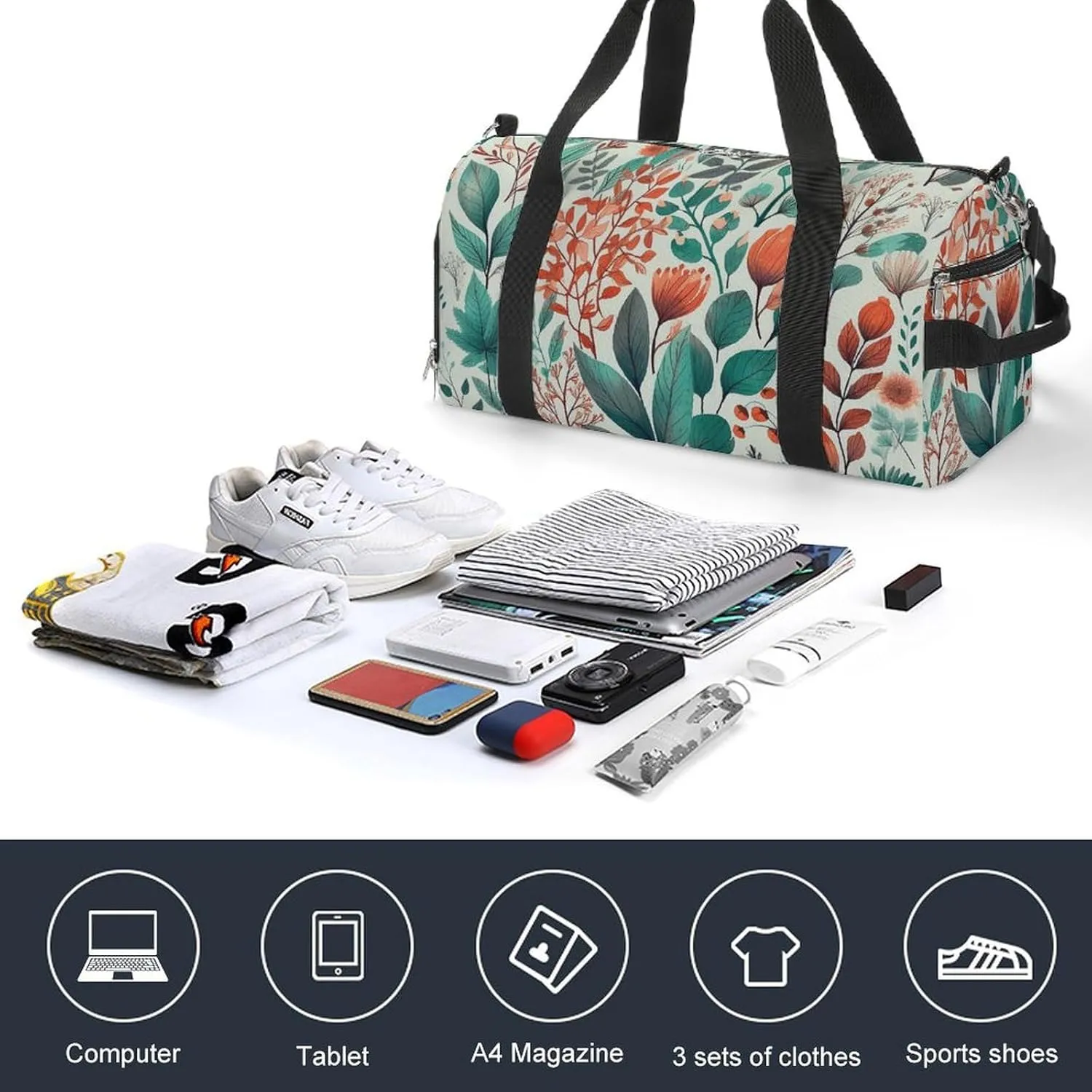 Gym Bag Various Flowers And Leaves Duffel Bag for Men Women Travel Overnight Bag with Shoe Compartment Workout Bags