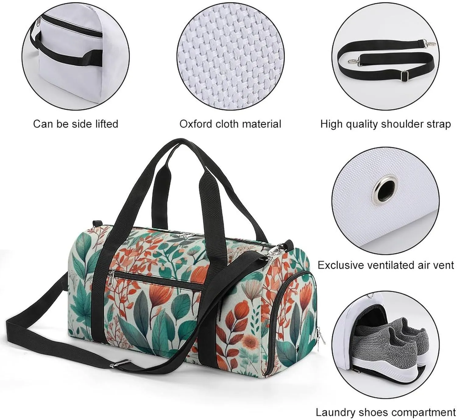 Gym Bag Various Flowers And Leaves Duffel Bag for Men Women Travel Overnight Bag with Shoe Compartment Workout Bags