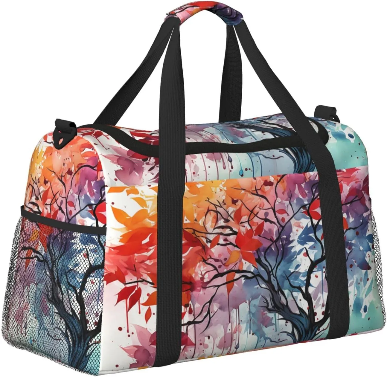 Gym Bag Watercolor of rainbow color tree Duffel Bag for Men Women Travel Overnight Bag with Shoe Compartment Workout Bags
