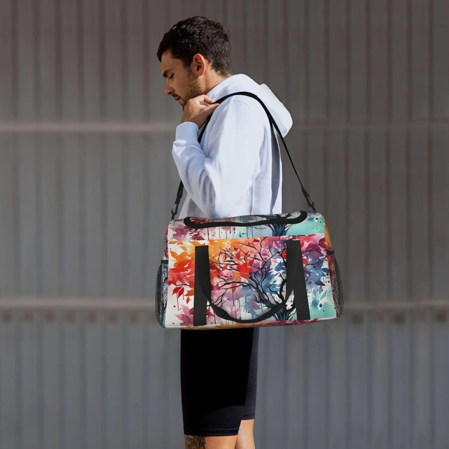 Gym Bag Watercolor of rainbow color tree Duffel Bag for Men Women Travel Overnight Bag with Shoe Compartment Workout Bags
