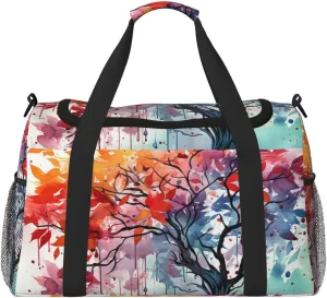 Gym Bag Watercolor of rainbow color tree Duffel Bag for Men Women Travel Overnight Bag with Shoe Compartment Workout Bags