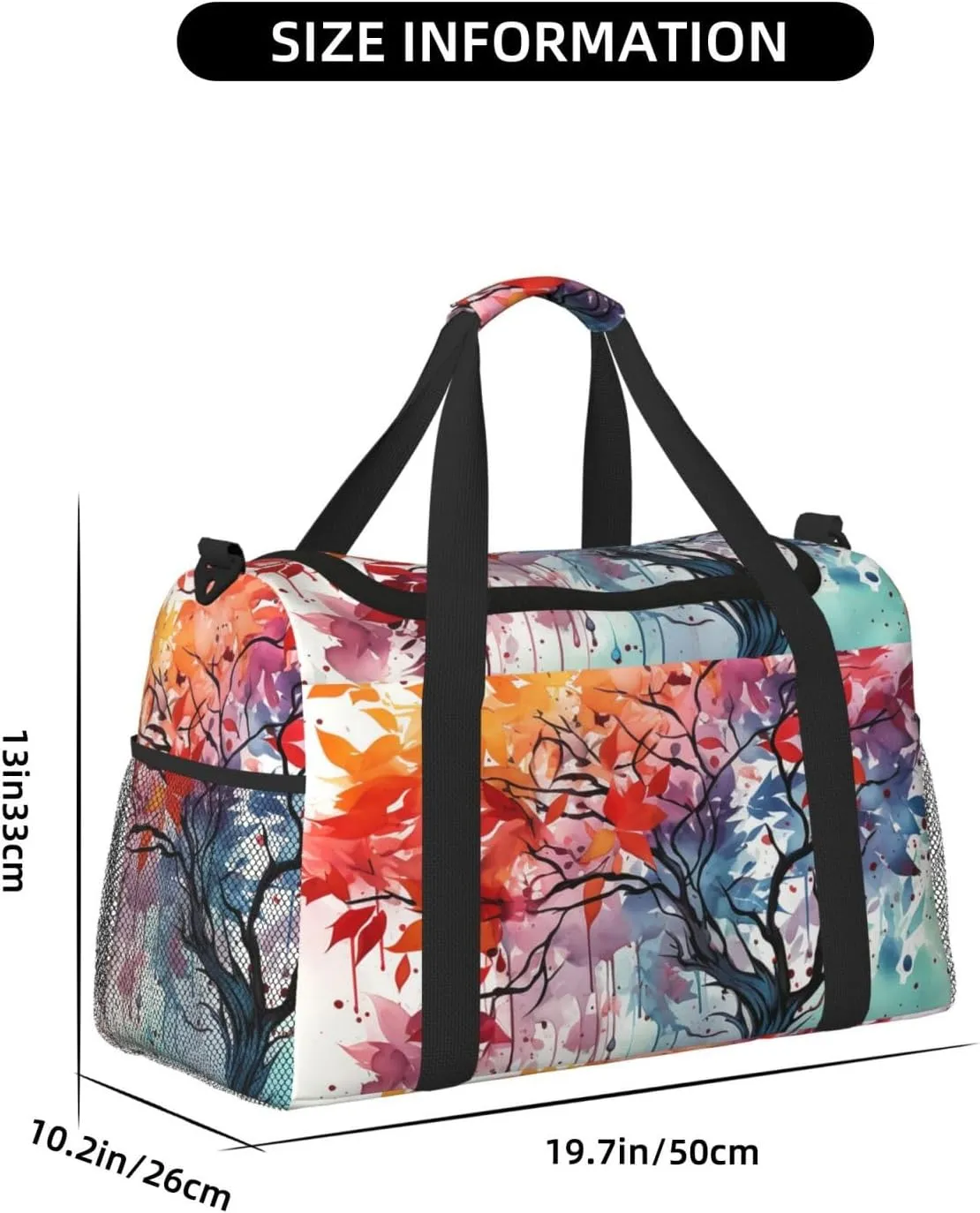 Gym Bag Watercolor of rainbow color tree Duffel Bag for Men Women Travel Overnight Bag with Shoe Compartment Workout Bags