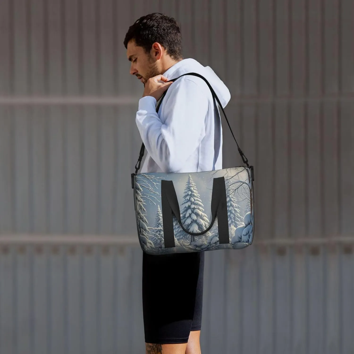 Gym Bag Winter Snow Scene Duffel Bag for Men Women Travel Overnight Bag with Shoe Compartment Workout Bags