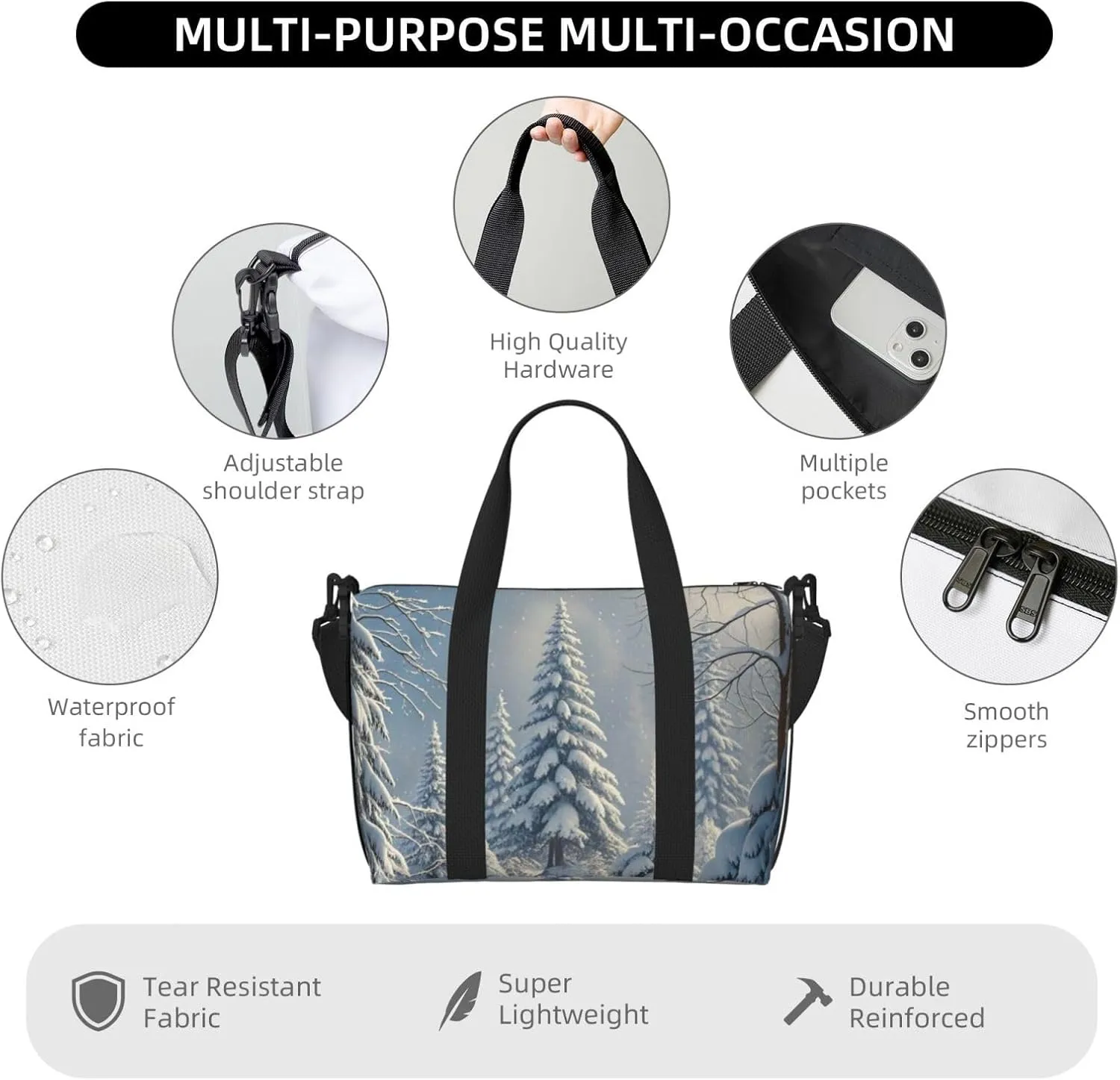 Gym Bag Winter Snow Scene Duffel Bag for Men Women Travel Overnight Bag with Shoe Compartment Workout Bags