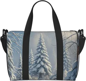 Gym Bag Winter Snow Scene Duffel Bag for Men Women Travel Overnight Bag with Shoe Compartment Workout Bags