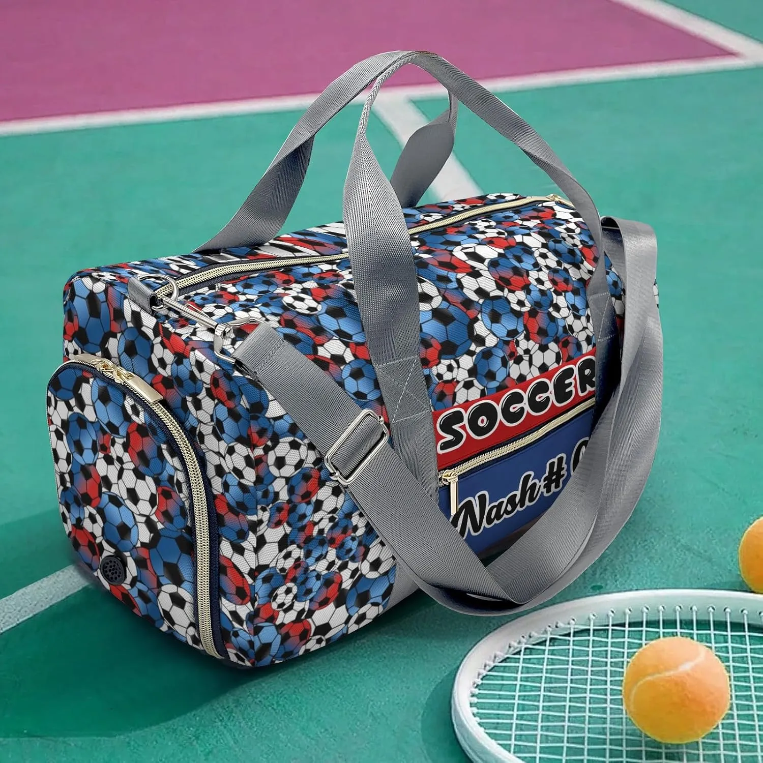 Gym Bags Blue White Red Soccer Duffel Bag Adjustable Shoulder Strap Perform Training Travel Bag for Teens Adults Women Men