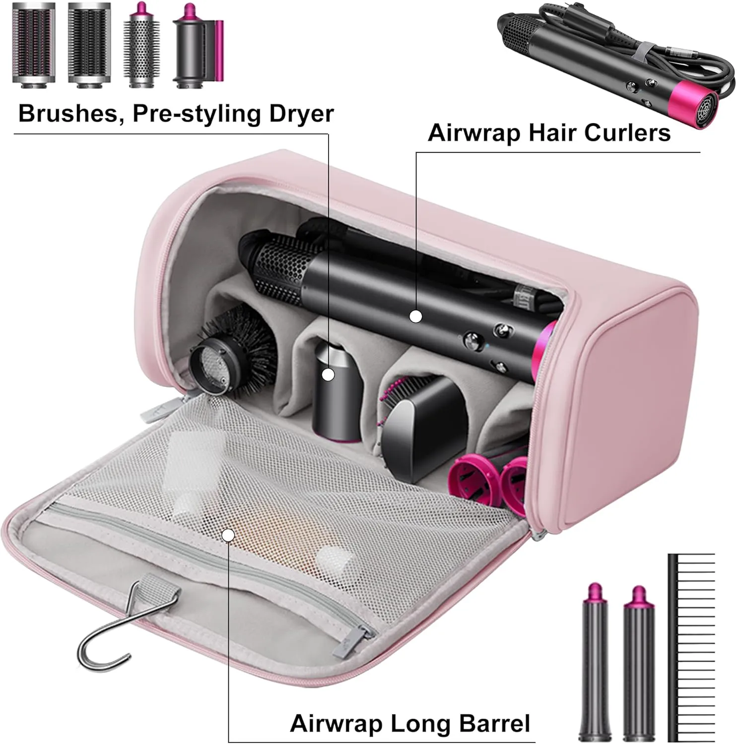 Hair Dryer Travel Case, Portable Hairdryer Storage Bag with Hanging Hook, Waterproof Hair Dryers Organizer Bags