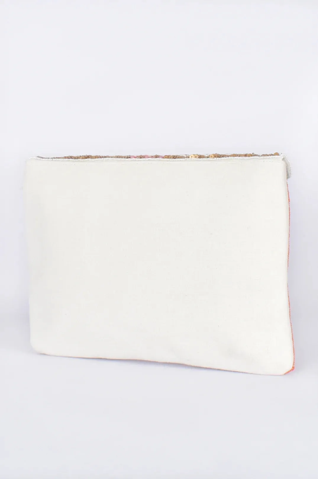 Hand Crafted Beaded Flap Over Clutch (Clay/Multi)