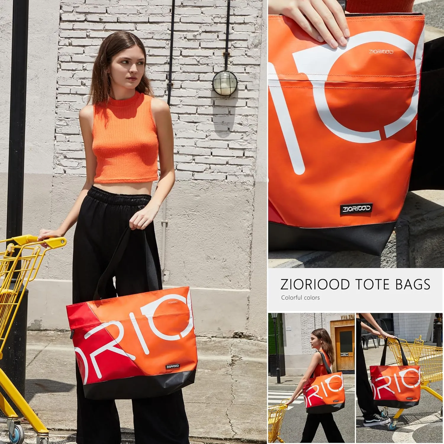 Handbag Fashion Large Handbag Unisex Pvc Shoulder Bag Daily Waterproof Tote Contrasting Color Outdoor Travel Handbag