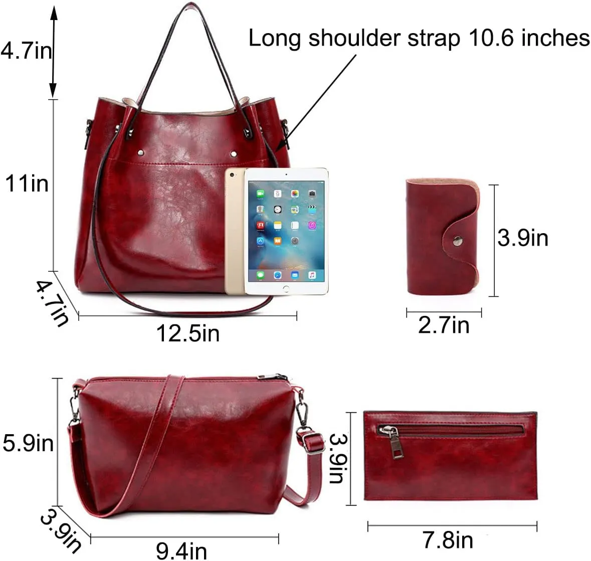 Handbag for Women Wallet Tote Bag Shoulder Bags Top Handle Satchel 4pcs Purse Set(Black)