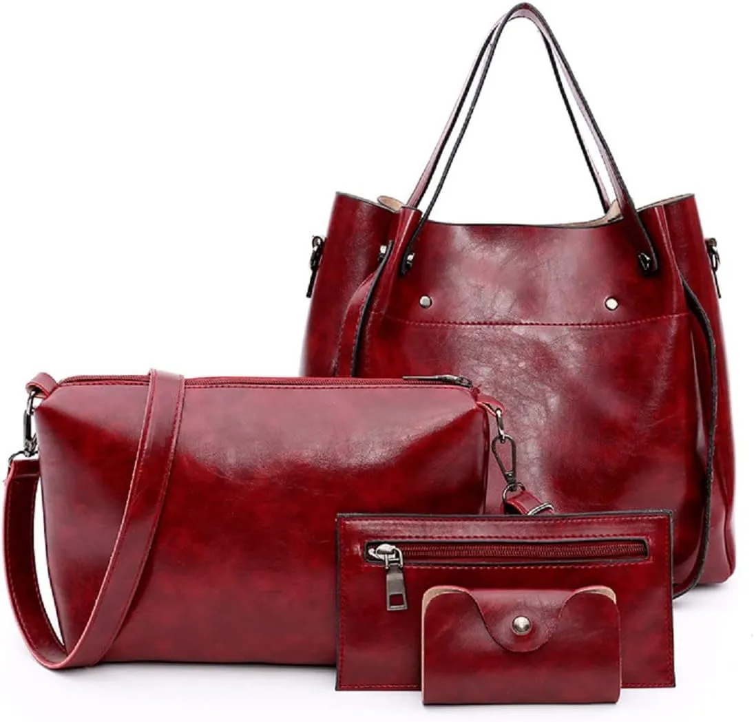Handbag for Women Wallet Tote Bag Shoulder Bags Top Handle Satchel 4pcs Purse Set(Black)