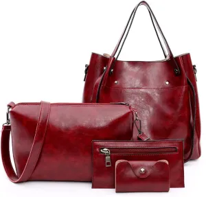 Handbag for Women Wallet Tote Bag Shoulder Bags Top Handle Satchel 4pcs Purse Set(Black)