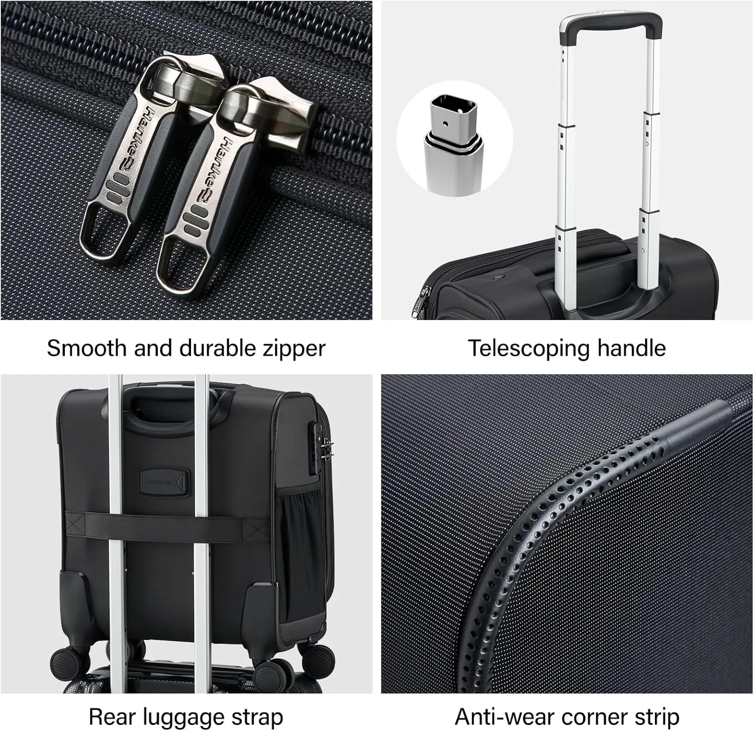 Hanke 16 Inch Underseat Carry On Luggage with Wheels Small Suitcase Softside Luggage Bags for Travel Lightweight Suitcases with Wheels Travel Luggage Personal Item for Men and Women(Dark Gray)