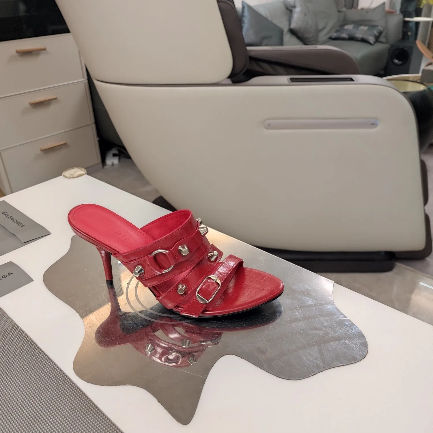 HIGH-HEELED STUDDED SANDALS IN Balanciaga Bold STRAPPY RED WAX-OIL SHEEPSKIN Fashion-forward