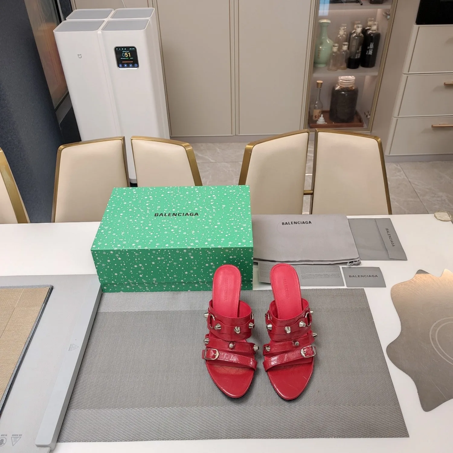 HIGH-HEELED STUDDED SANDALS IN Balanciaga Bold STRAPPY RED WAX-OIL SHEEPSKIN Fashion-forward