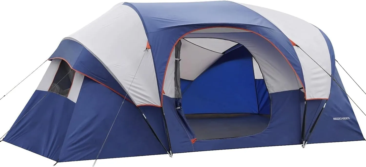 HIKERGARDEN 10 Person Camping Tent - Portable Easy Set Up Family Tent for Camp, Windproof Fabric Dome Tent Outdoor for Hiking, Backpacking, Traveling-14'x11'x74in(H)
