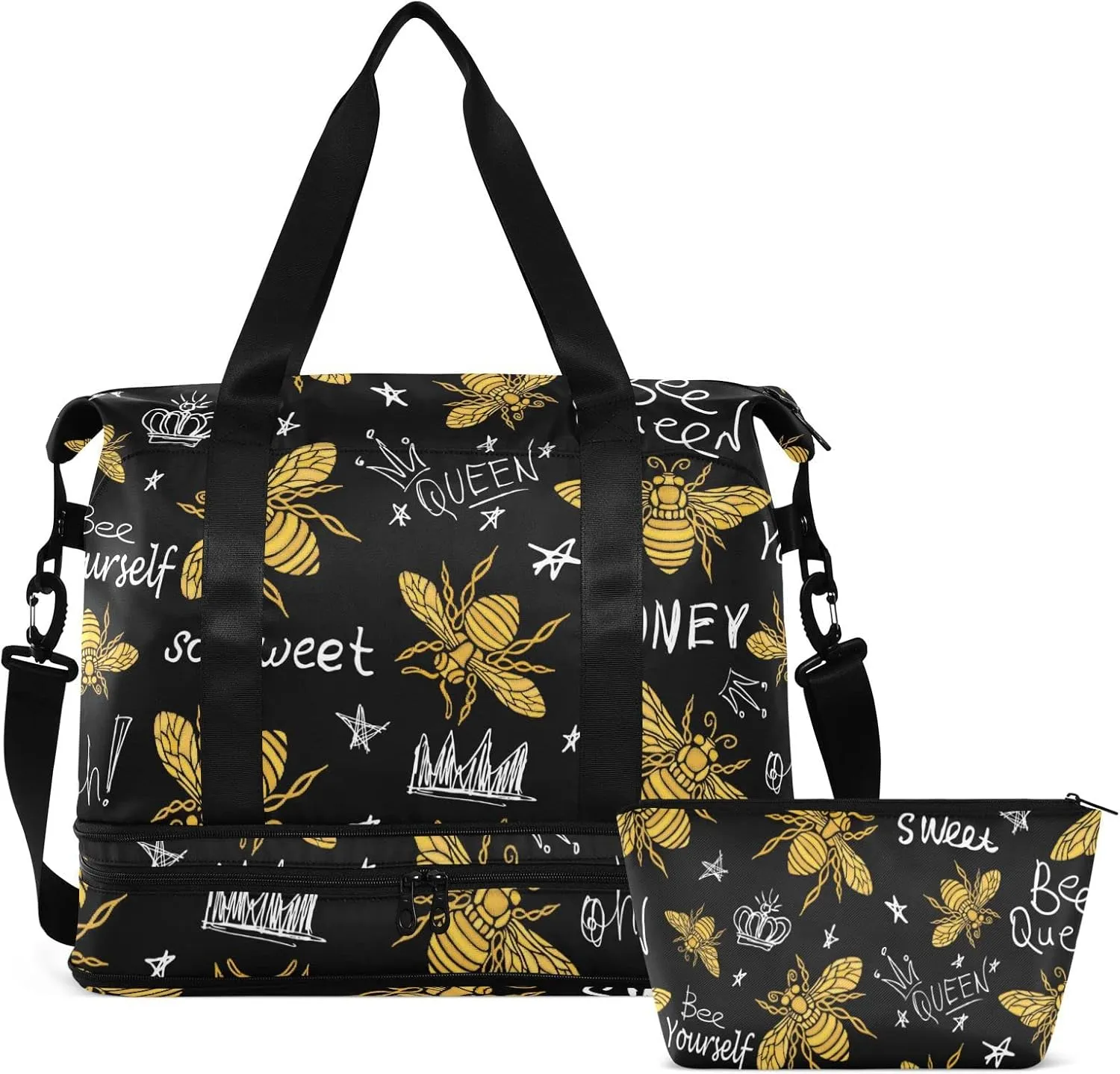 Honey Bee Travel Duffel Bag for Women Men Gym Bag with Shoe Compartment Wet Pocket Carry On Weekender Overnight Bags for Hospital Gym Travel