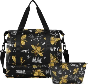 Honey Bee Travel Duffel Bag for Women Men Gym Bag with Shoe Compartment Wet Pocket Carry On Weekender Overnight Bags for Hospital Gym Travel