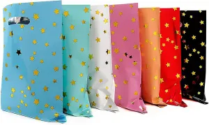 HSPAIDYP 70 Pcs Happy Birthday Party GiftBags,Sparkling Stars Candy Favor Bags,Plastic Gift Candy GiftBags,Goodies GiftBags for Baby Showers Birthday Party Decorations (Star Pattern 7 Colors)