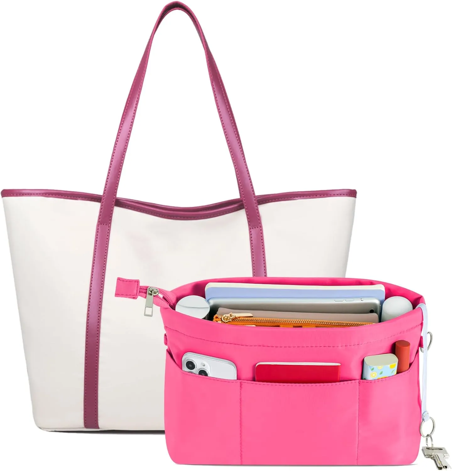 HyFanStr Purse Organizer Insert with Zipped Top for Tote Bag, Handbag Shaper with 13 Pockets