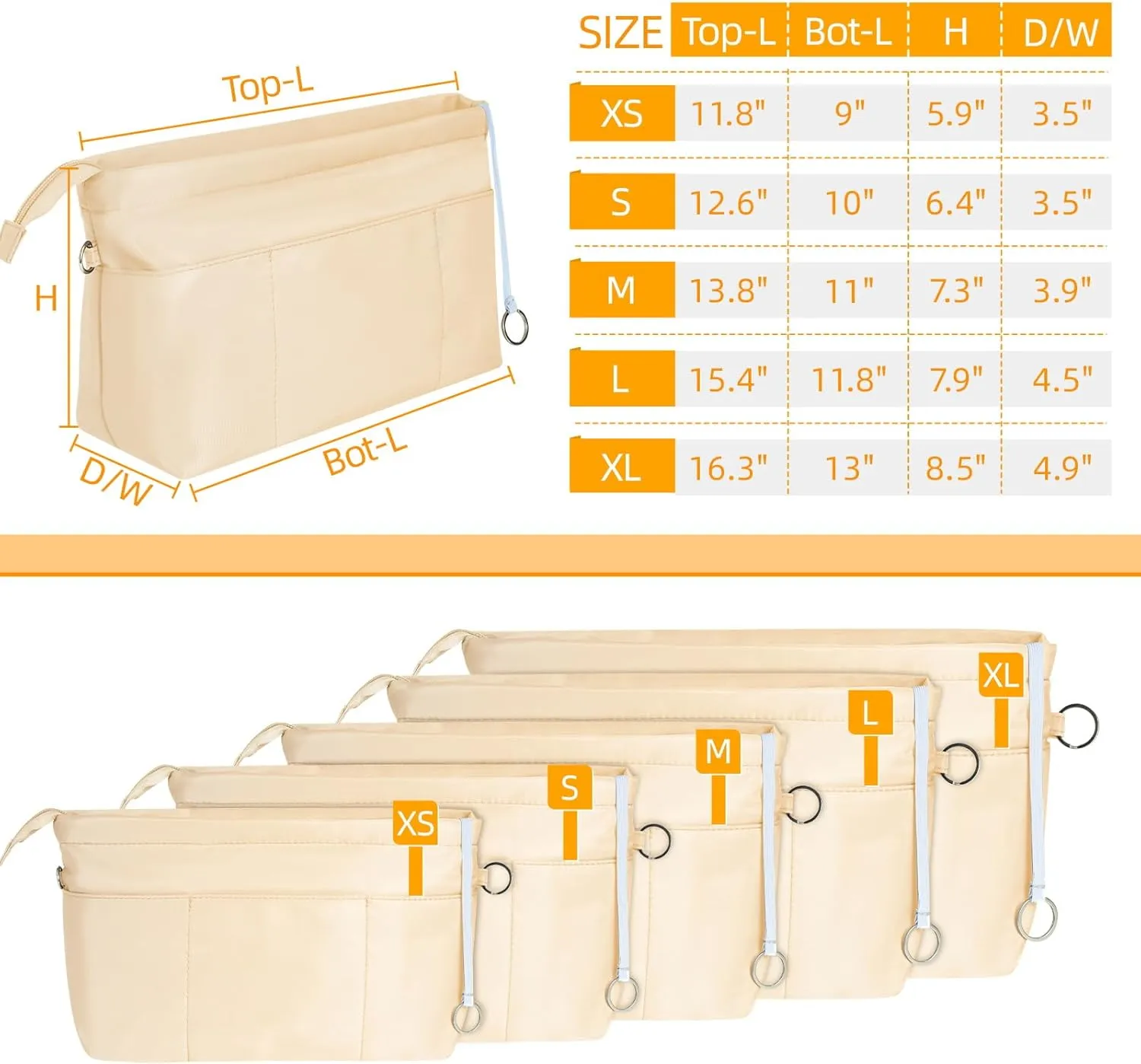 HyFanStr Purse Organizer Insert with Zipped Top for Tote Bag, Handbag Shaper with 13 Pockets