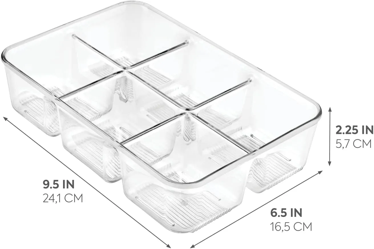 iDesign Divided Packet and Tea Bag Organizer for Kitchen Cabinets and Countertops, The Linus Collection - 6.5" x 9.5" x 2.25" - Clear