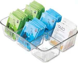 iDesign Divided Packet and Tea Bag Organizer for Kitchen Cabinets and Countertops, The Linus Collection - 6.5" x 9.5" x 2.25" - Clear