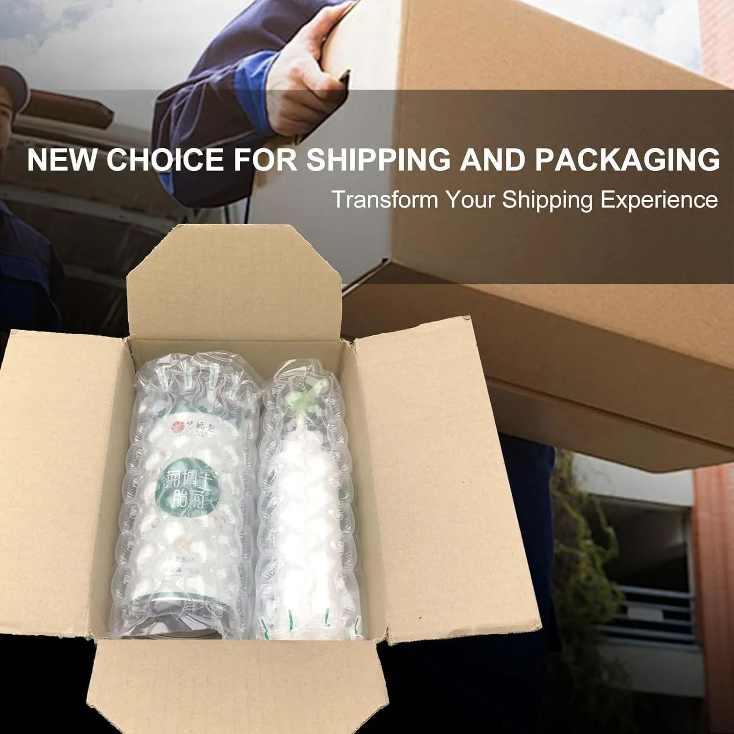 Inflatable Bubble Cushioning Wrap Roll Bottle Shipper Protector Sleeve 12"x164' Large Size Air Bubbles Packing Supplies for Fragile Items, Air Pillows for Shipping Moving Packaging Material