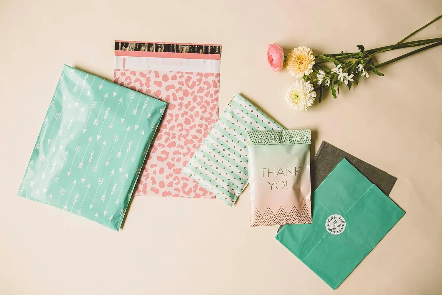 Inspired Mailers – Large Poly Mailers 14.5 x 19 – 50 Pack – Rose Gold Cheetah Design – Shipping Bags and Mailing Envelopes for Packaging