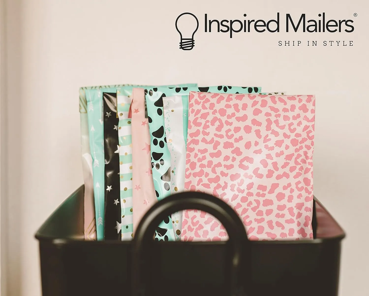 Inspired Mailers – Large Poly Mailers 14.5 x 19 – 50 Pack – Rose Gold Cheetah Design – Shipping Bags and Mailing Envelopes for Packaging